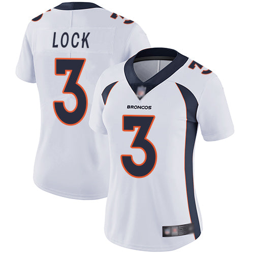 Custom Broncos #3 Drew Lock White Women’s Stitched Football Vapor Untouchable Limited Jersey