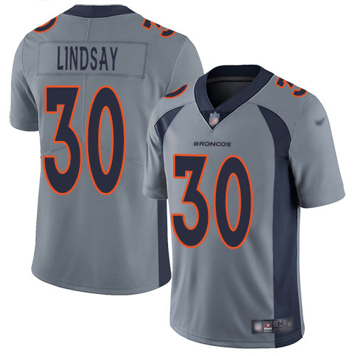 Custom Broncos #30 Phillip Lindsay Gray Youth Stitched Football Limited Inverted Legend Jersey