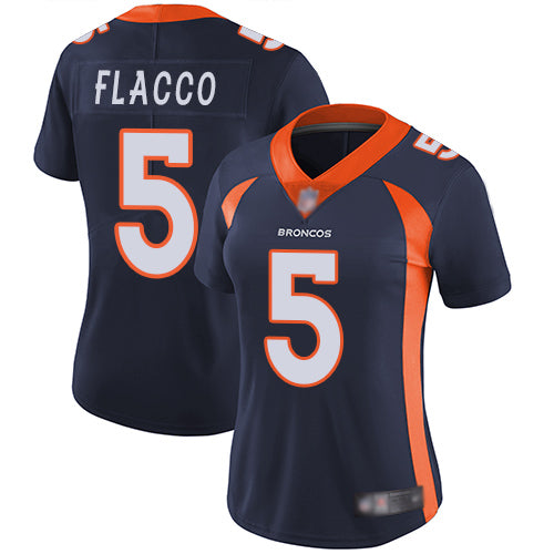 Custom Broncos #5 Joe Flacco Blue Alternate Women’s Stitched Football Vapor Untouchable Limited Jersey