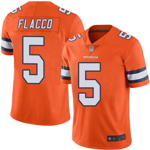 Custom Broncos #5 Joe Flacco Orange Men’s Stitched Football Limited Rush Jersey