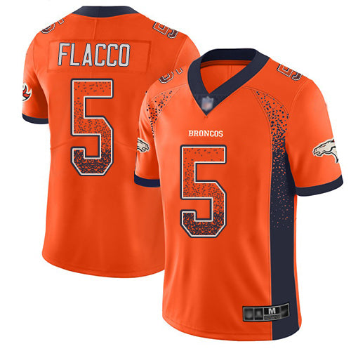 Custom Broncos #5 Joe Flacco Orange Team Color Men’s Stitched Football Limited Rush Drift Fashion Jersey