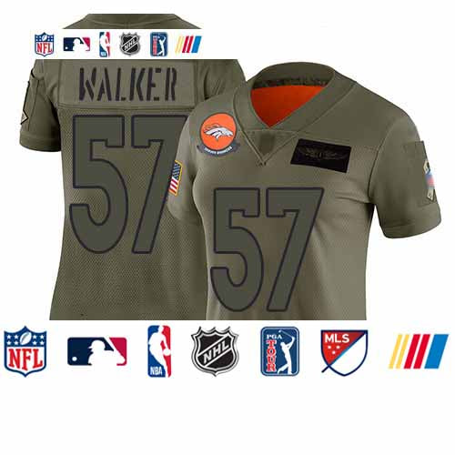 Custom Broncos #57 Demarcus Walker Camo Women’s Stitched Football Limited 2019 Salute to Service Jersey