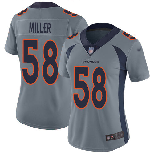 Custom Broncos #58 Von Miller Gray Women’s Stitched Football Limited Inverted Legend Jersey