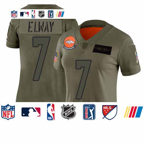 Custom Broncos #7 John Elway Camo Women’s Stitched Football Limited 2019 Salute to Service Jersey