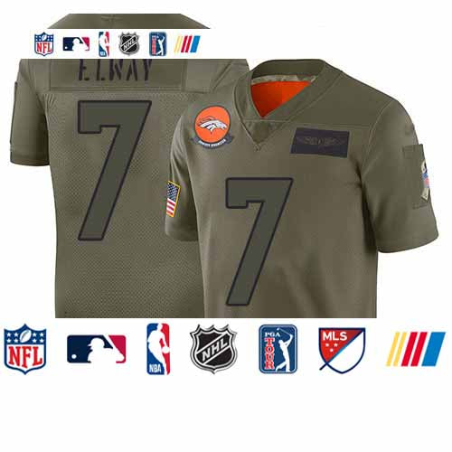 Custom Broncos #7 John Elway Camo Youth Stitched Football Limited 2019 Salute to Service Jersey