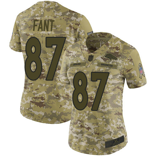 Custom Broncos #87 Noah Fant Camo Women’s Stitched Football Limited 2018 Salute to Service Jersey