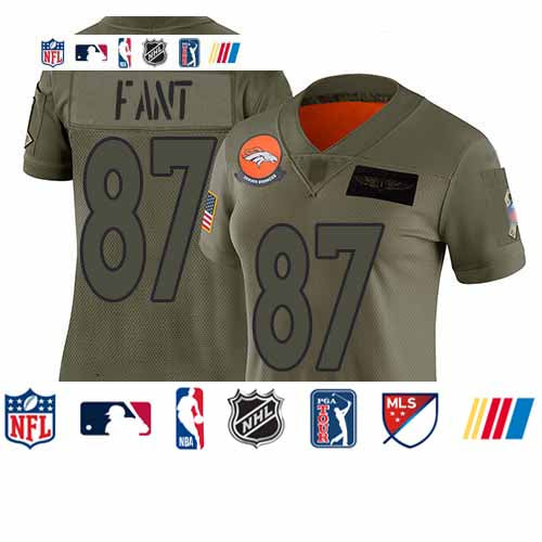 Custom Broncos #87 Noah Fant Camo Women’s Stitched Football Limited 2019 Salute to Service Jersey
