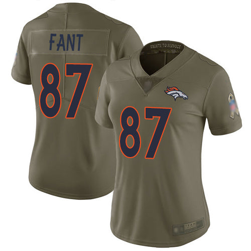 Custom Broncos #87 Noah Fant Olive Women’s Stitched Football Limited 2017 Salute to Service Jersey