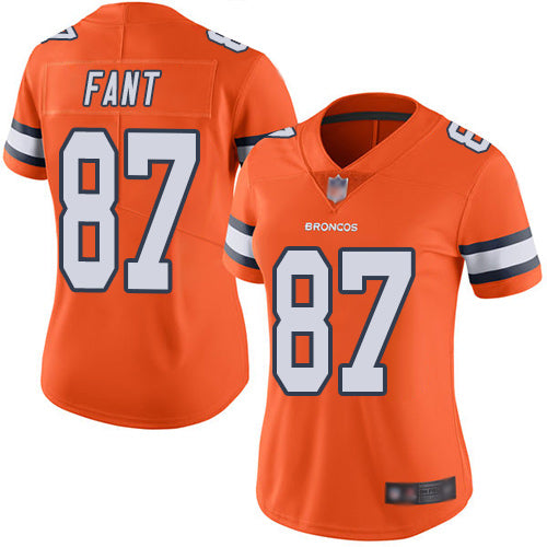 Custom Broncos #87 Noah Fant Orange Women’s Stitched Football Limited Rush Jersey