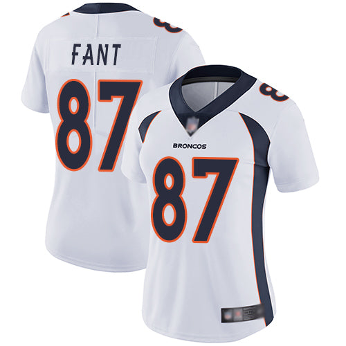 Custom Broncos #87 Noah Fant White Women’s Stitched Football Vapor Untouchable Limited Jersey