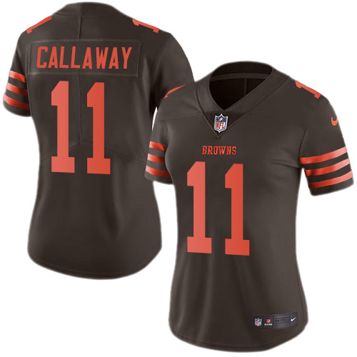 Custom Browns #11 Antonio Callaway Brown Women’s Stitched Football Limited Rush Jersey