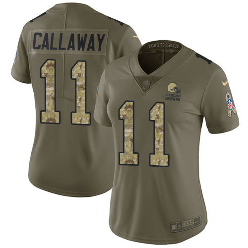 Custom Browns #11 Antonio Callaway Olive Camo Women’s Stitched Football Limited 2017 Salute to Service Jersey