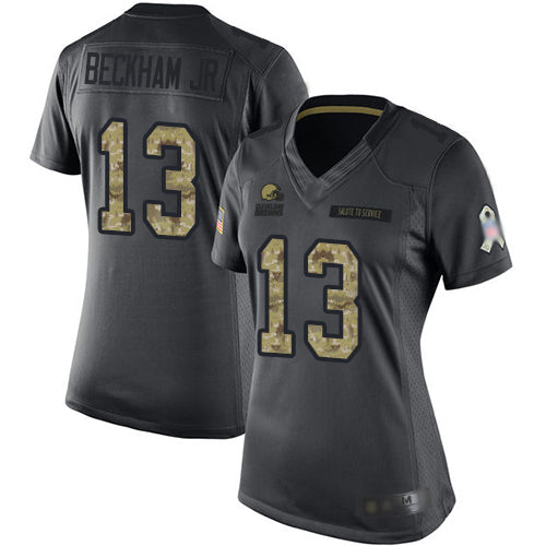 Custom Browns #13 Odell Beckham Jr Black Women’s Stitched Football Limited 2016 Salute to Service Jersey