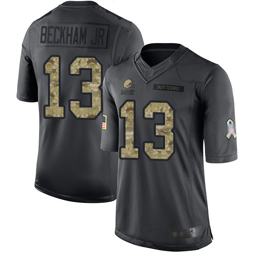 Custom Browns #13 Odell Beckham Jr Black Youth Stitched Football Limited 2016 Salute to Service Jersey
