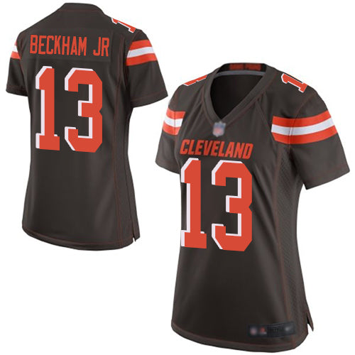 Custom Browns #13 Odell Beckham Jr Brown Team Color Women’s Stitched Football New Elite Jersey