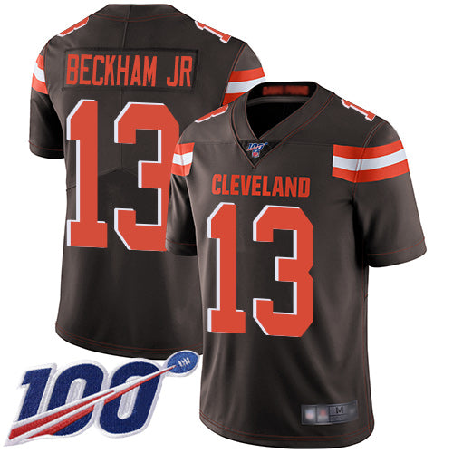Custom Browns #13 Odell Beckham Jr Brown Team Color Youth Stitched Football 100th Season Vapor Limited Jersey
