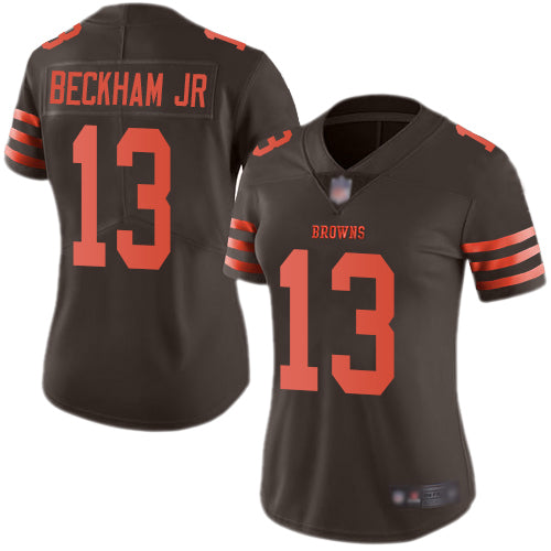 Custom Browns #13 Odell Beckham Jr Brown Women’s Stitched Football Limited Rush Jersey