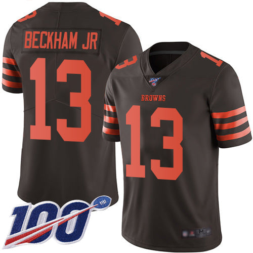 Custom Browns #13 Odell Beckham Jr Brown Youth Stitched Football Limited Rush 100th Season Jersey