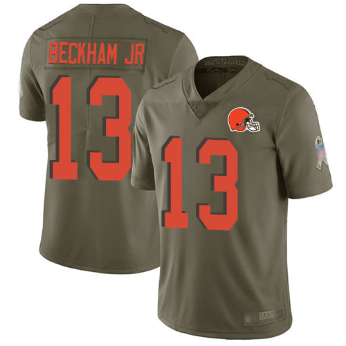 Custom Browns #13 Odell Beckham Jr Olive Men’s Stitched Football Limited 2017 Salute To Service Jersey