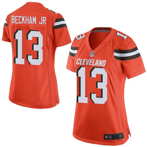 Custom Browns #13 Odell Beckham Jr Orange Alternate Women’s Stitched Football New Elite Jersey