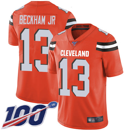 Custom Browns #13 Odell Beckham Jr Orange Alternate Youth Stitched Football 100th Season Vapor Limited Jersey