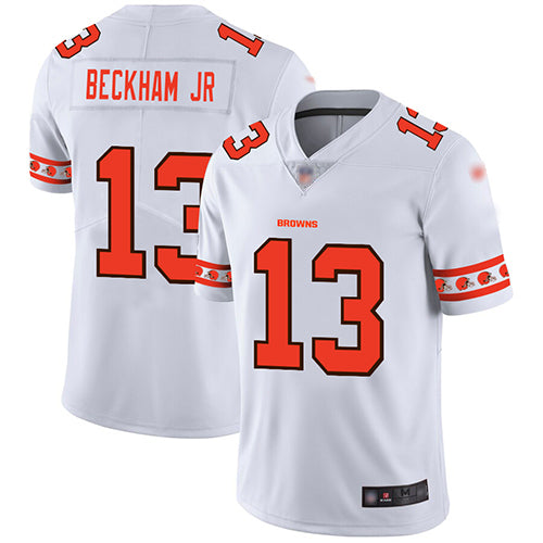 Custom Browns #13 Odell Beckham Jr White Men’s Stitched Football Limited Team Logo Fashion Jersey