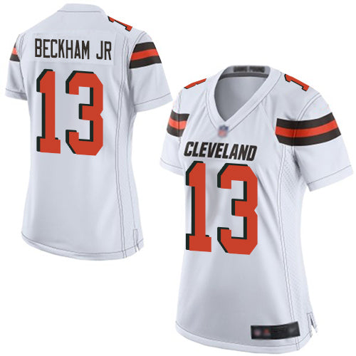Custom Browns #13 Odell Beckham Jr White Women’s Stitched Football New Elite Jersey