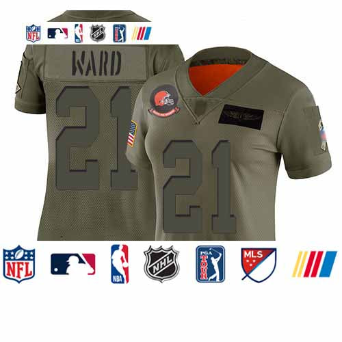 Custom Browns #21 Denzel Ward Camo Women’s Stitched Football Limited 2019 Salute to Service Jersey