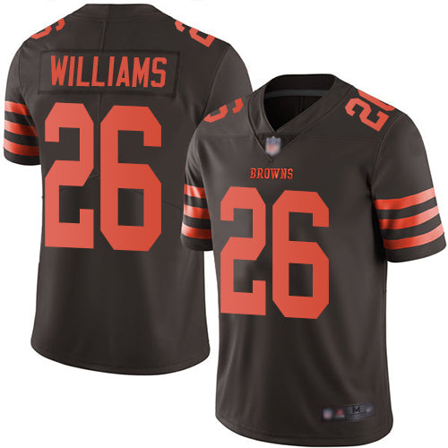 Custom Browns #26 Greedy Williams Brown Youth Stitched Football Limited Rush Jersey