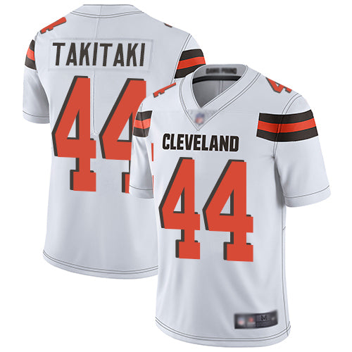 Custom Browns #44 Sione Takitaki White Men’s Stitched Football Vapor Untouchable Limited Jersey