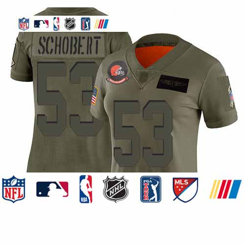 Custom Browns #53 Joe Schobert Camo Women’s Stitched Football Limited 2019 Salute to Service Jersey