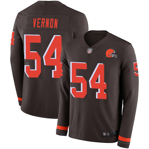 Custom Browns #54 Olivier Vernon Brown Team Color Men’s Stitched Football Limited Therma Long Sleeve Jersey