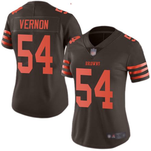Custom Browns #54 Olivier Vernon Brown Women’s Stitched Football Limited Rush Jersey