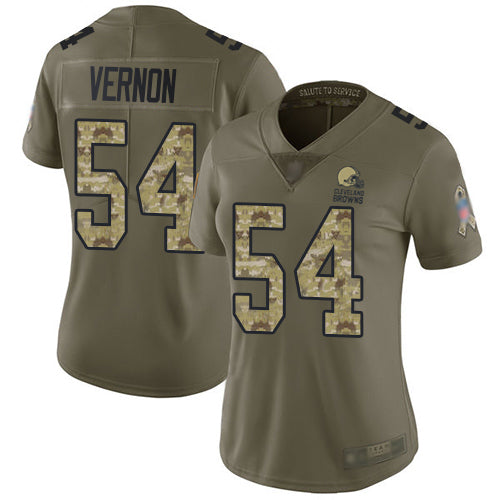 Custom Browns #54 Olivier Vernon Olive Camo Women’s Stitched Football Limited 2017 Salute to Service Jersey