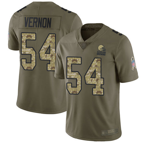 Custom Browns #54 Olivier Vernon Olive Camo Youth Stitched Football Limited 2017 Salute to Service Jersey