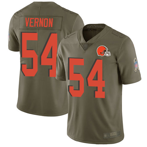 Custom Browns #54 Olivier Vernon Olive Men’s Stitched Football Limited 2017 Salute To Service Jersey
