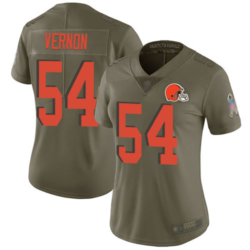 Custom Browns #54 Olivier Vernon Olive Women’s Stitched Football Limited 2017 Salute to Service Jersey