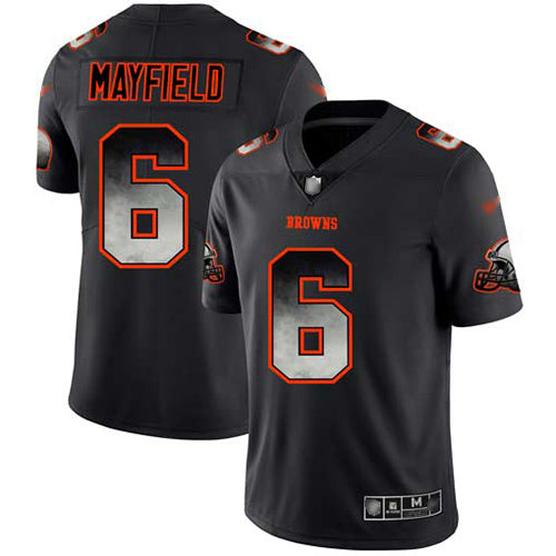 Custom Browns #6 Baker Mayfield Black Men’s Stitched Football Vapor Untouchable Limited Smoke Fashion Jersey