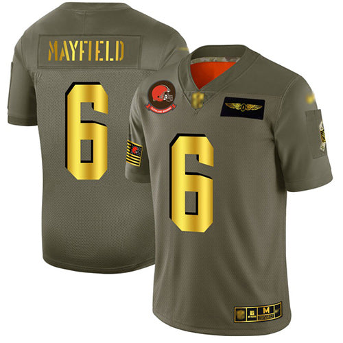 Custom Browns #6 Baker Mayfield Camo Gold Men’s Stitched Football Limited 2019 Salute To Service Jersey