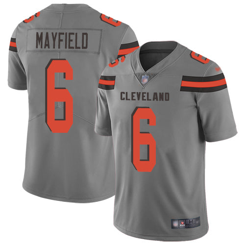 Custom Browns #6 Baker Mayfield Gray Youth Stitched Football Limited Inverted Legend Jersey