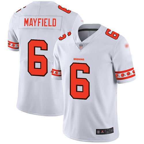 Custom Browns #6 Baker Mayfield White Men’s Stitched Football Limited Team Logo Fashion Jersey