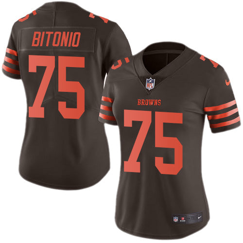 Custom Browns #75 Joel Bitonio Brown Women’s Stitched Football Limited Rush Jersey