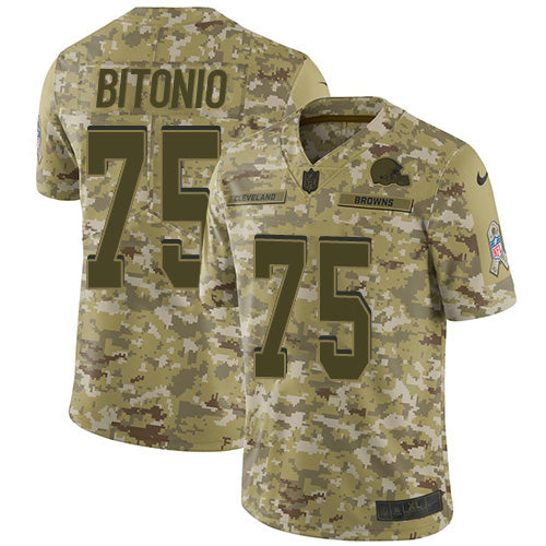 Custom Browns #75 Joel Bitonio Camo Men’s Stitched Football Limited 2018 Salute To Service Jersey
