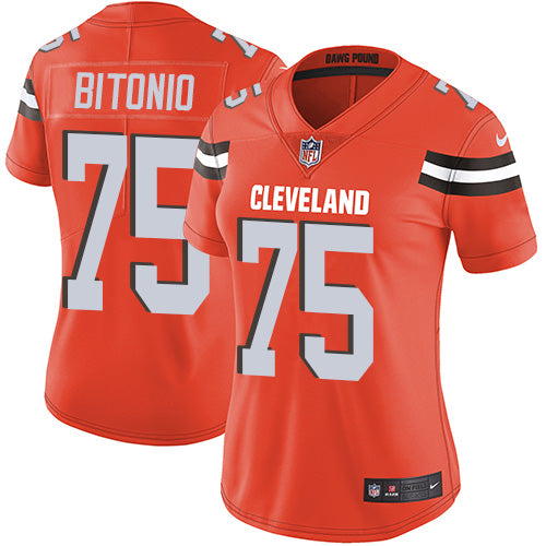Custom Browns #75 Joel Bitonio Orange Alternate Women’s Stitched Football Vapor Untouchable Limited Jersey