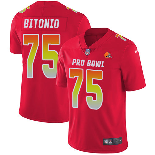 Custom Browns #75 Joel Bitonio Red Men’s Stitched Football Limited AFC 2019 Pro Bowl Jersey