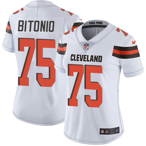 Custom Browns #75 Joel Bitonio White Women’s Stitched Football Vapor Untouchable Limited Jersey