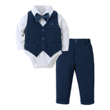 Baby Boy Clothes Suit Toddler Outfits 4pcs Formal Dress Onesie Waistcoat Pants Bow Tie Set