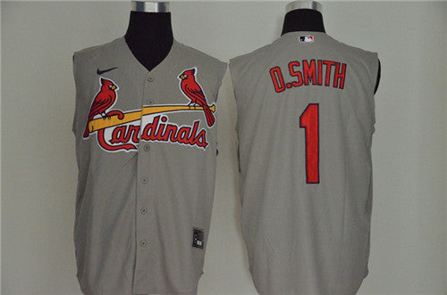 Custom Cardinals 1 O.Smith Gray Cool Base Sleeveless Jersey