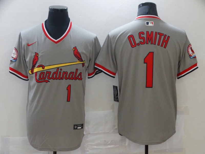 Custom Cardinals 1 O.Smith Gray Throwback Jersey