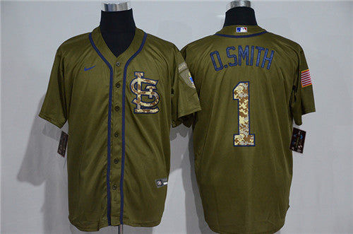 Custom Cardinals 1 O.Smith Olive 2020 Cool Base Jersey